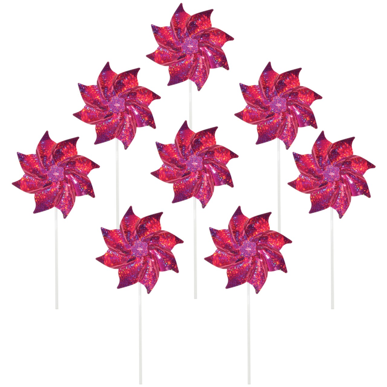 In the Breeze 2713 Pink Mylar Pinwheels - Sparkly Pink Spinners - Great Party Favor or Decoration - 8 Piece Bags